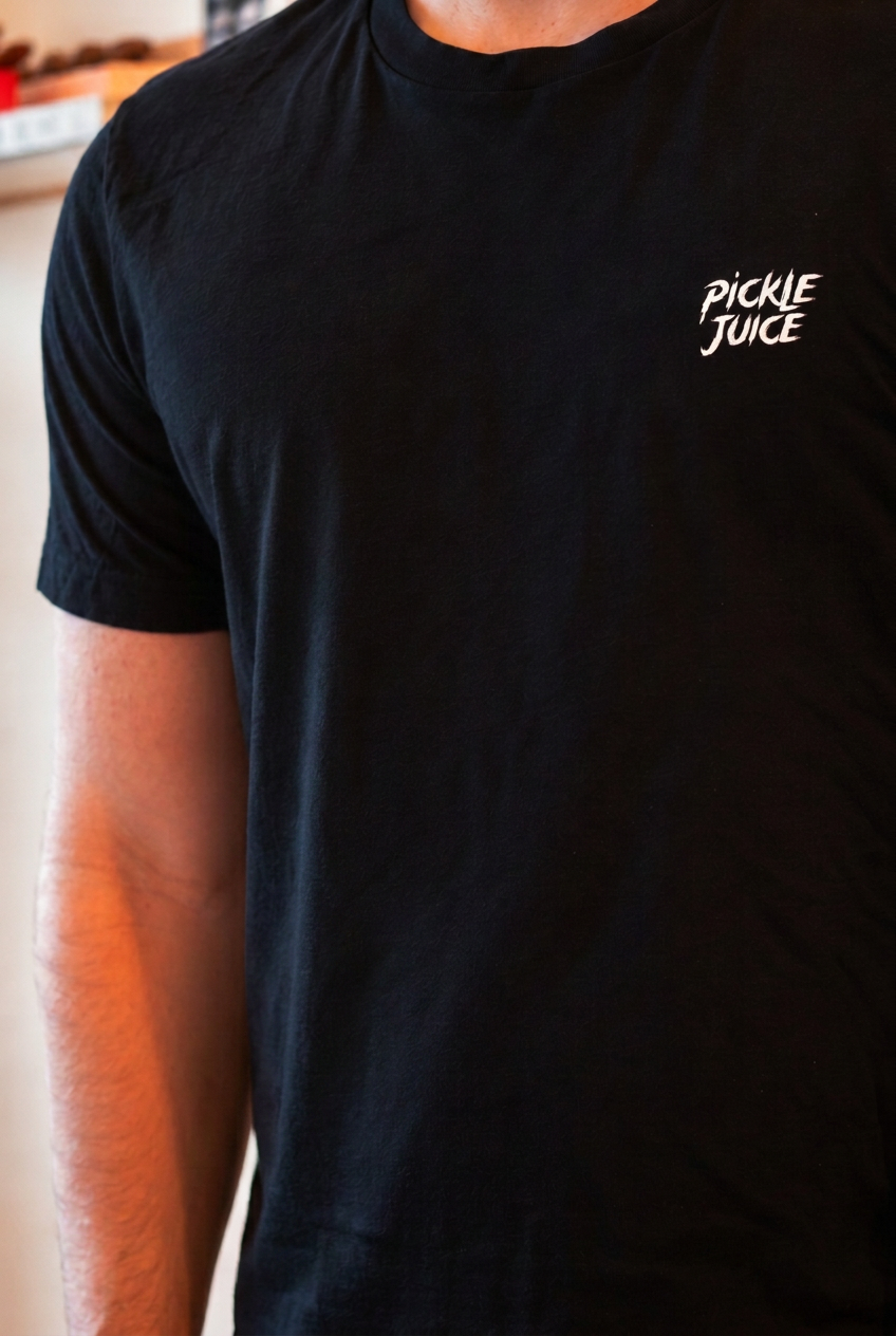 Black Pickle Juice Whiteroom T-shirt with white chest logo